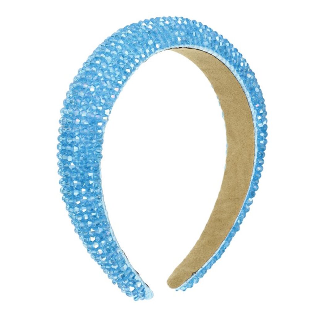 Rhinestone Bling Padded Sparkle Faux Crystal Headbands Sky Blue 1.18 Inch Wide